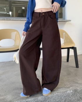 High waist straight loose jeans mopping brown slim pants