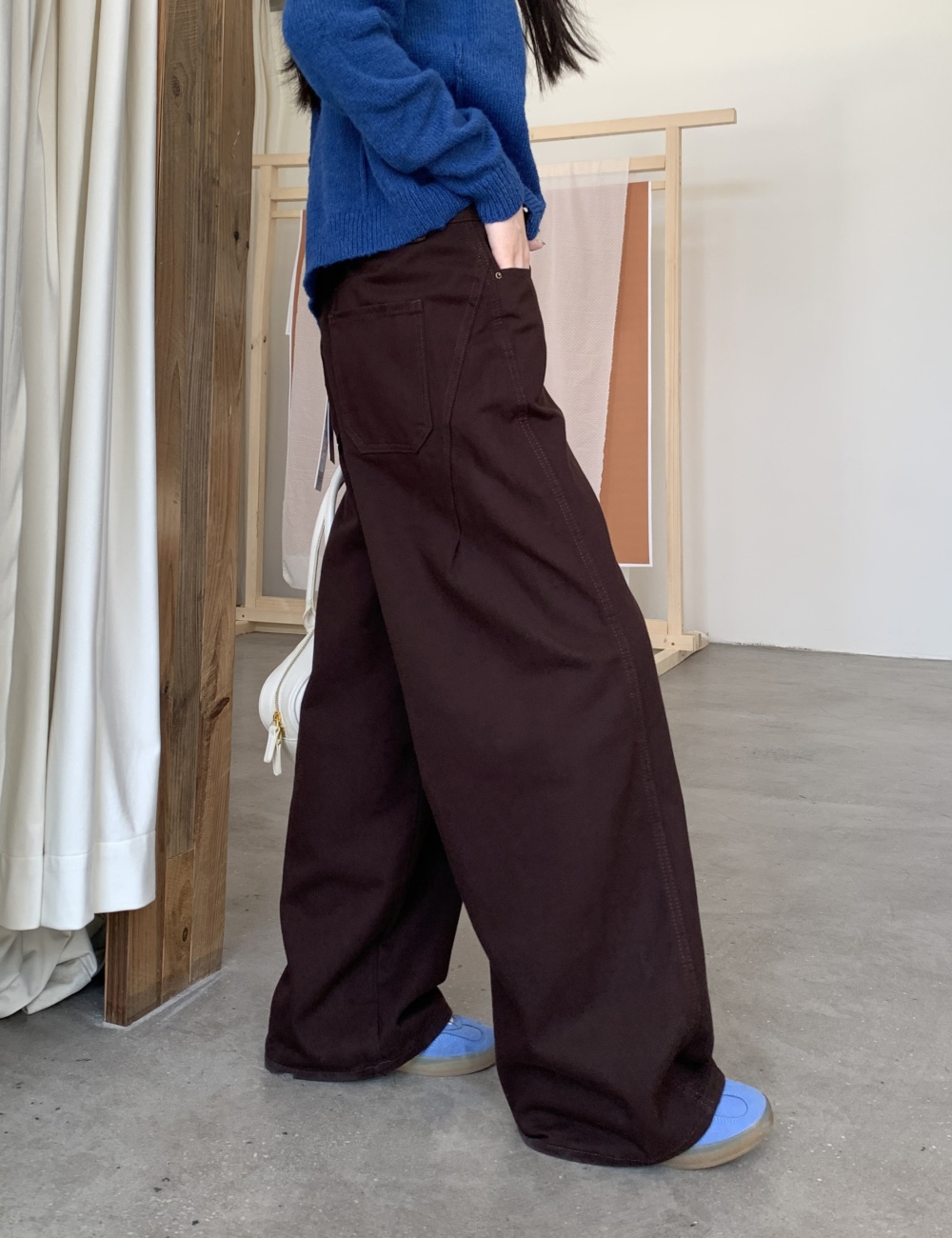 High waist straight loose jeans mopping brown slim pants