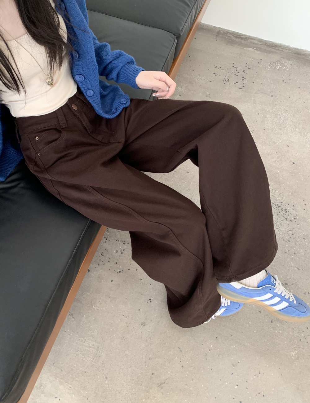 High waist straight loose jeans mopping brown slim pants