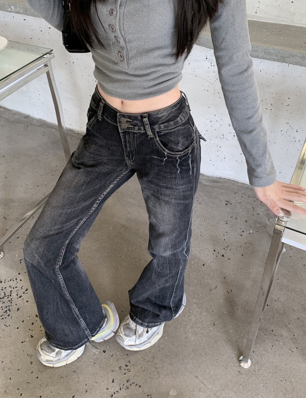 Slim American style jeans gradient retro flare pants for women