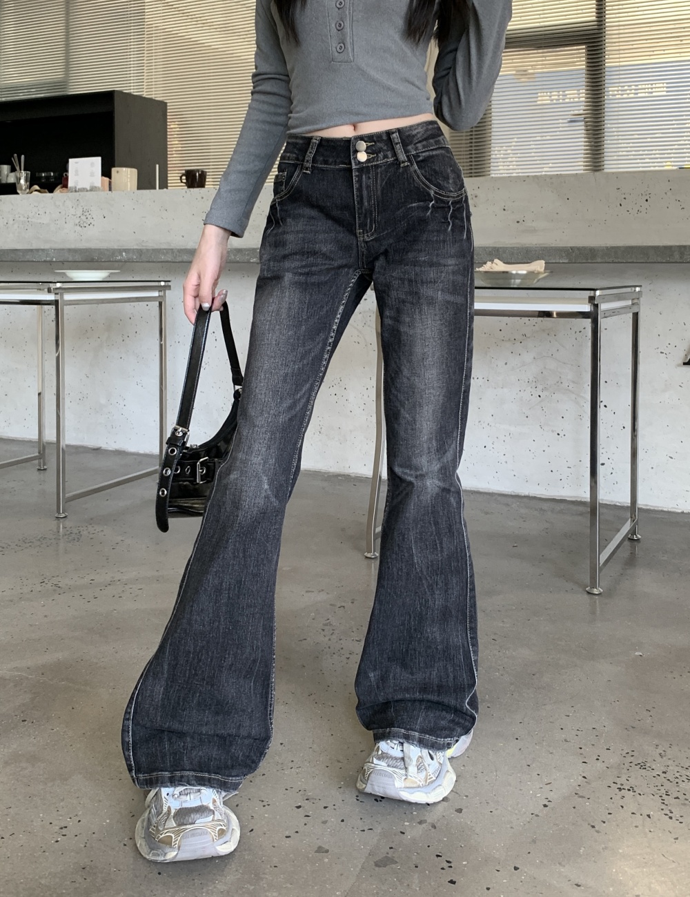 Slim American style jeans gradient retro flare pants for women