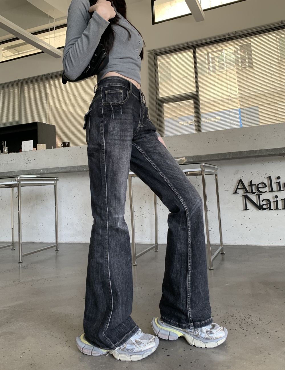 Slim American style jeans gradient retro flare pants for women