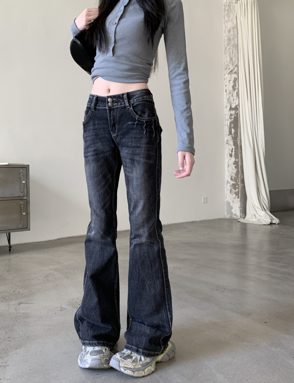 Slim American style jeans gradient retro flare pants for women