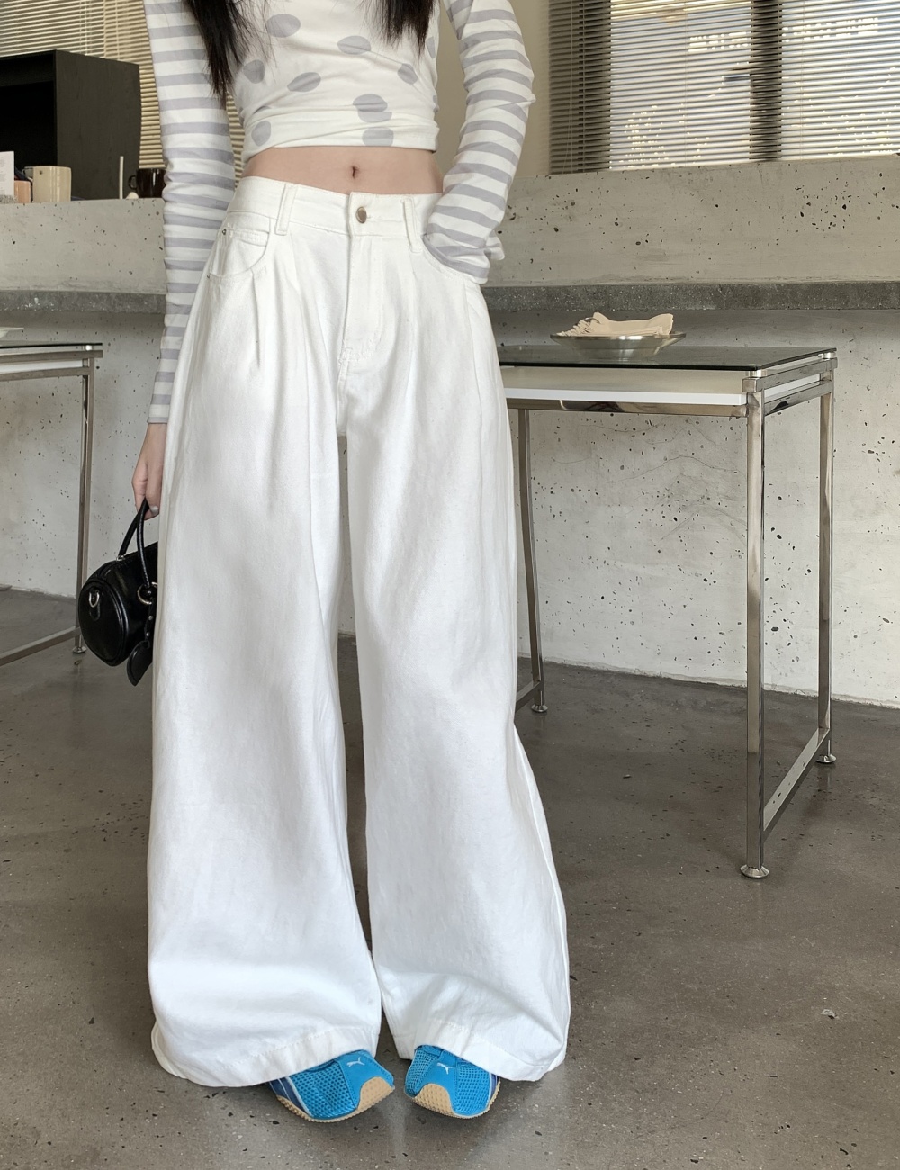 Fold straight pants jeans loose mopping long pants for women