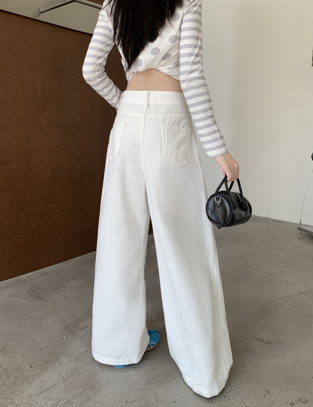 Fold straight pants jeans loose mopping long pants for women