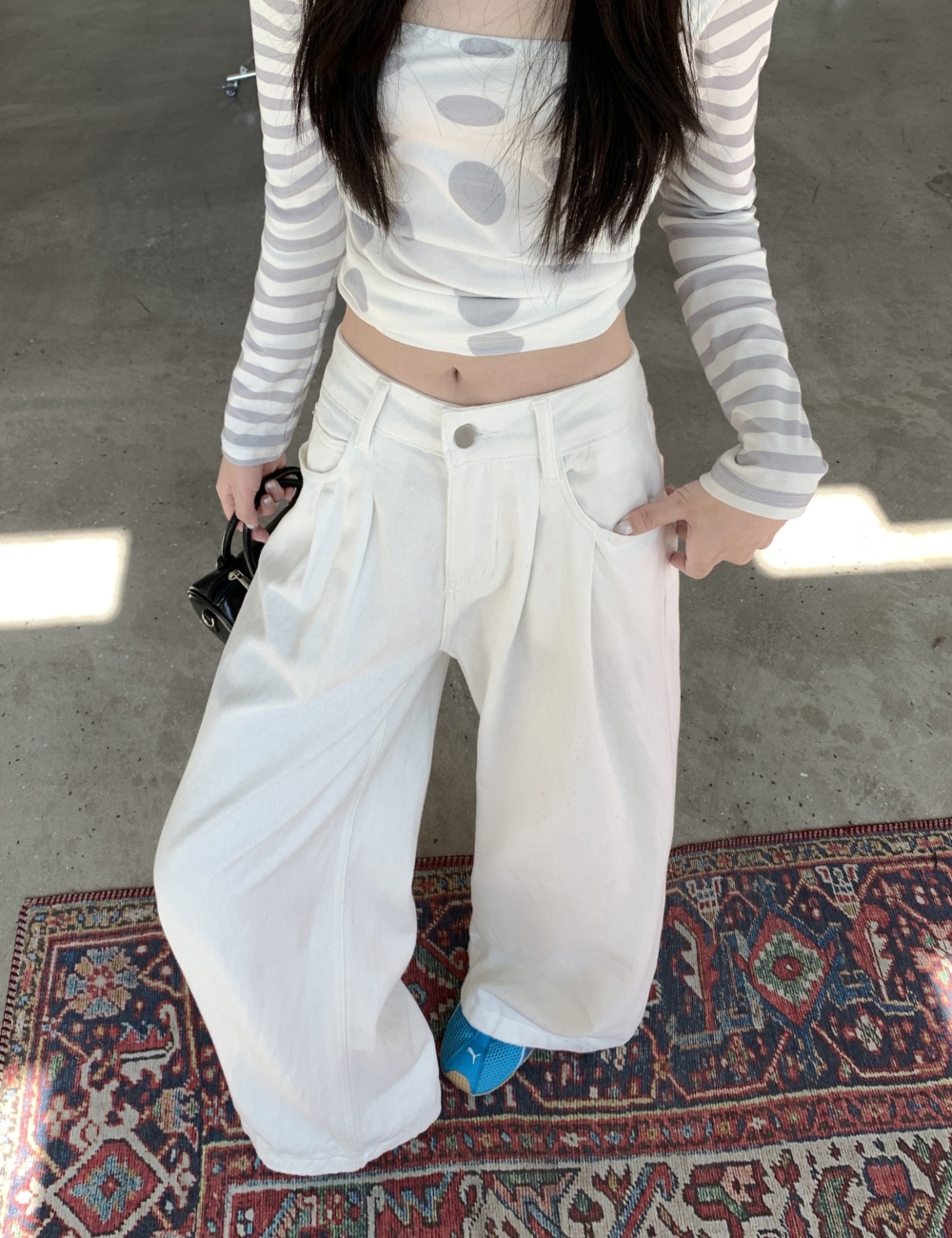 Fold straight pants jeans loose mopping long pants for women