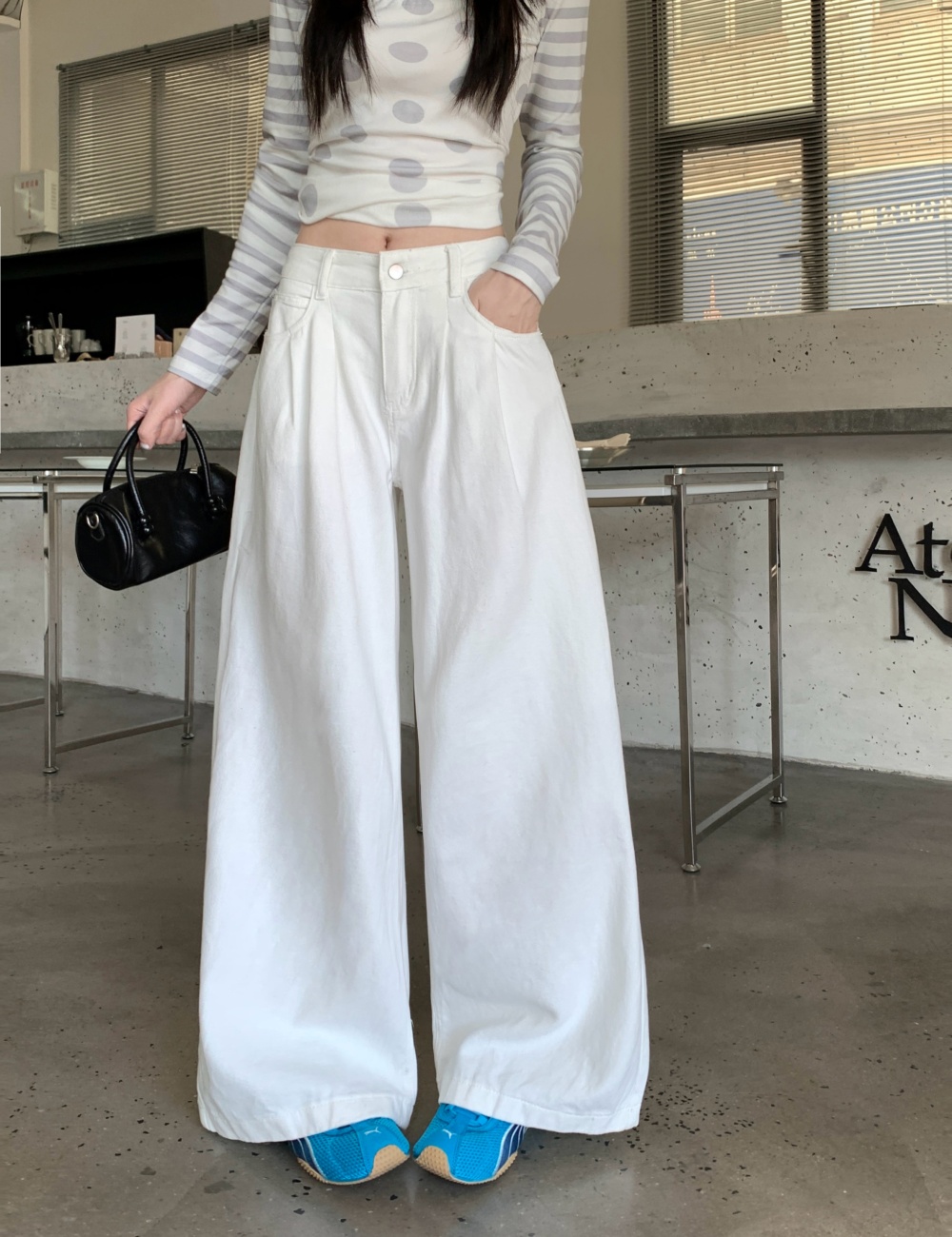 Fold straight pants jeans loose mopping long pants for women