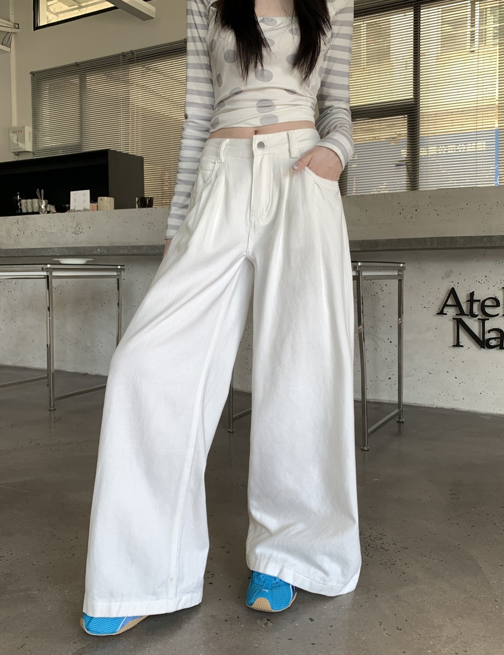 Fold straight pants jeans loose mopping long pants for women