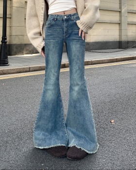 Micro speaker burr flare pants straight jeans for women