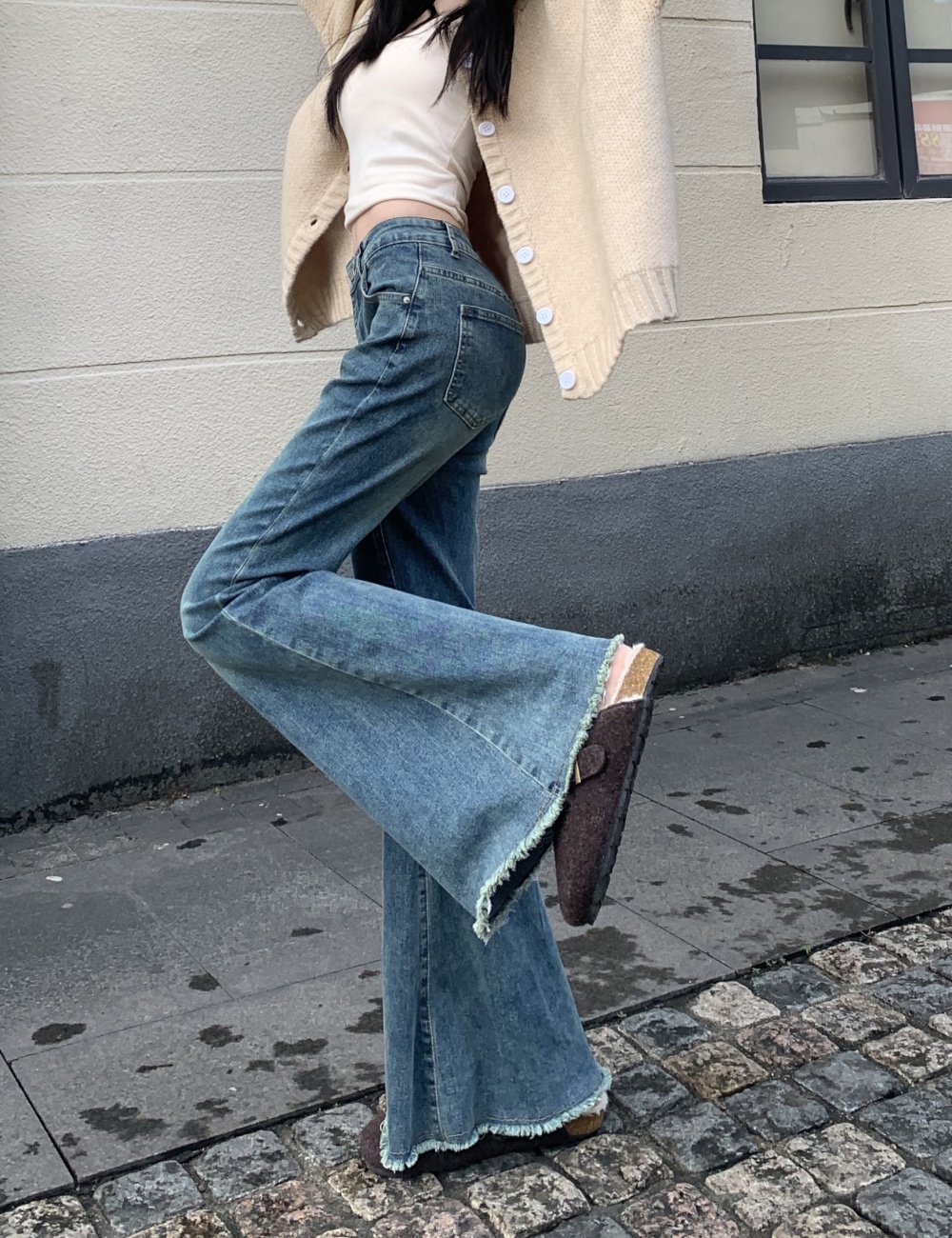 Micro speaker burr flare pants straight jeans for women