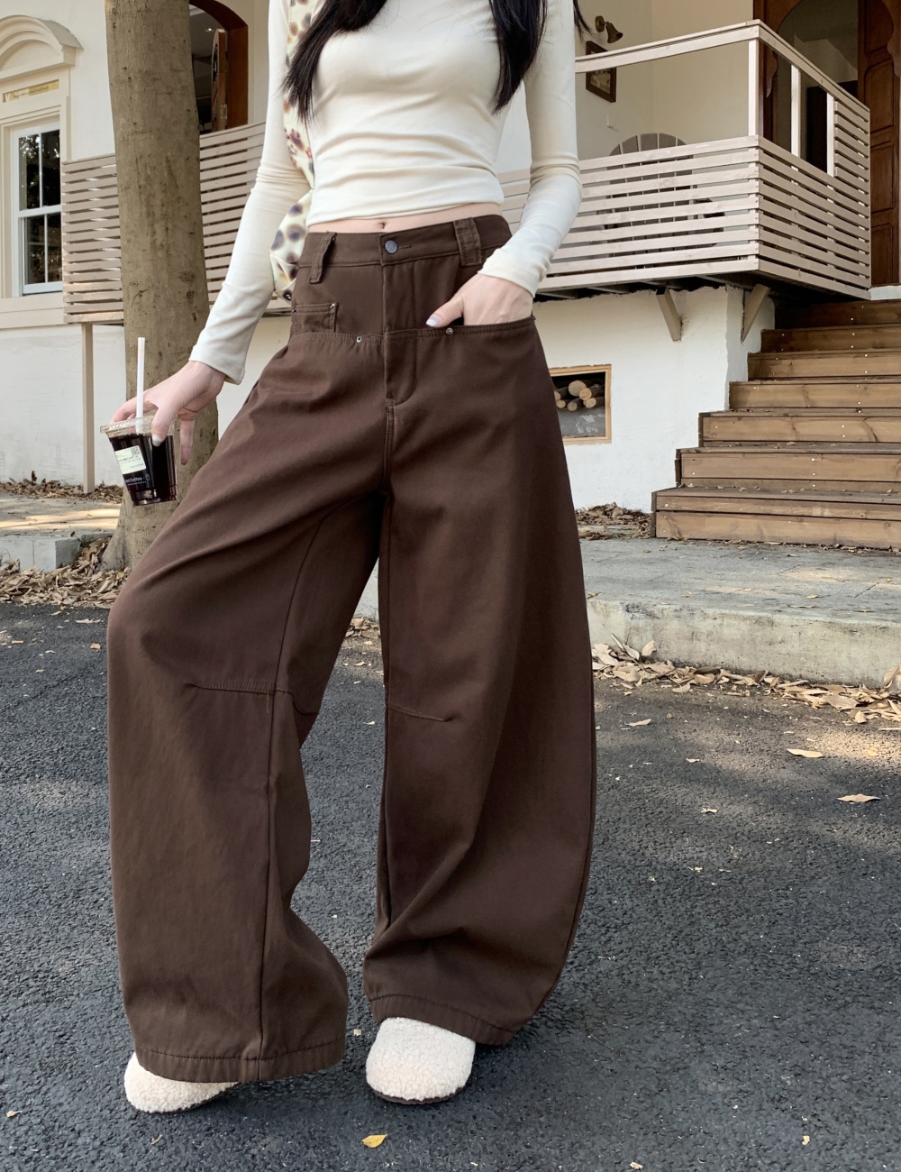 Wide leg slim jeans loose winter work clothing