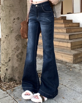 Retro speaker jeans high waist straight pants for women