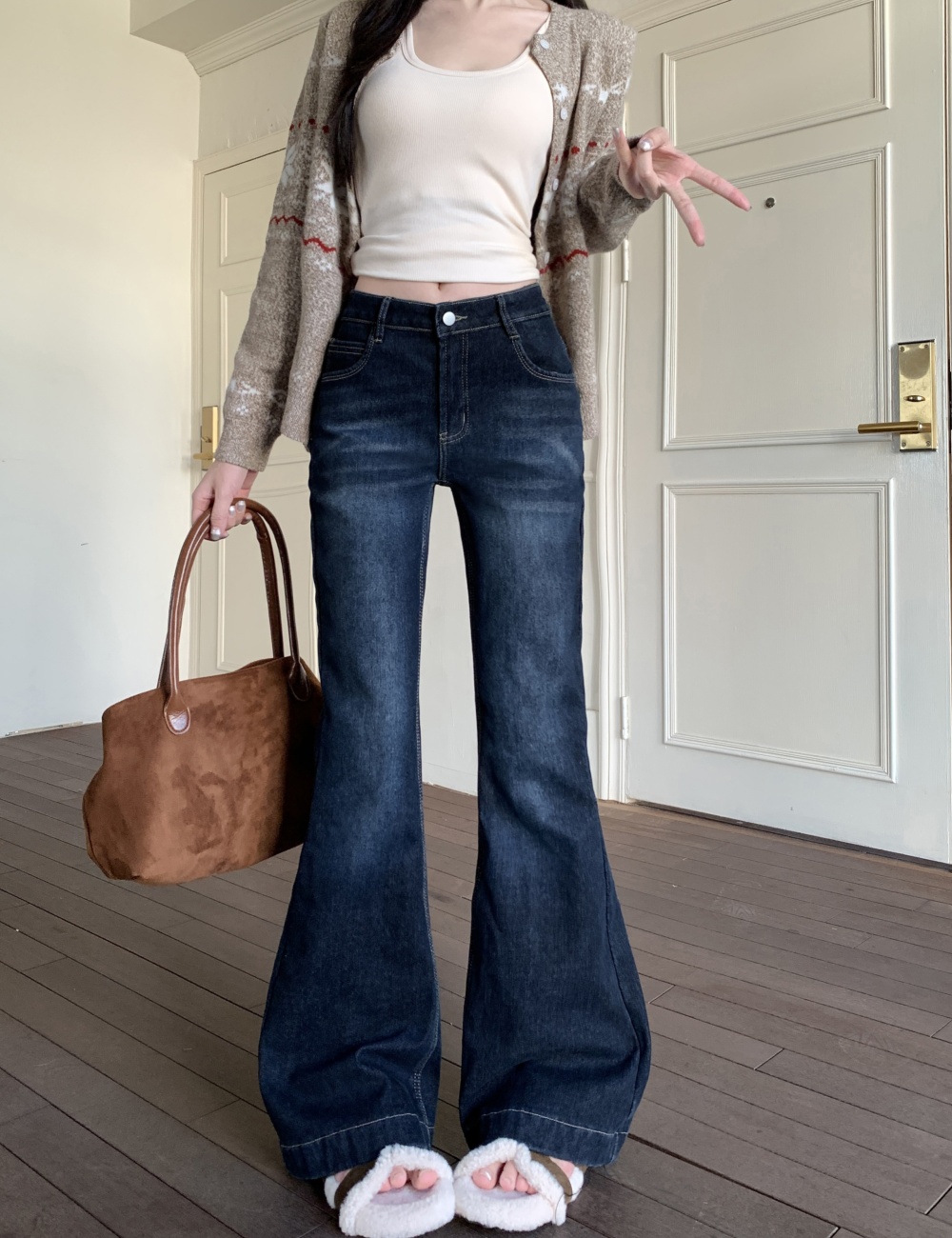 Retro speaker jeans high waist straight pants for women