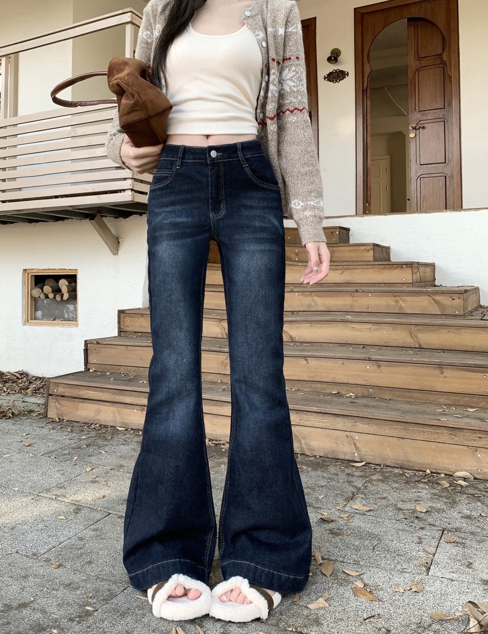 Retro speaker jeans high waist straight pants for women