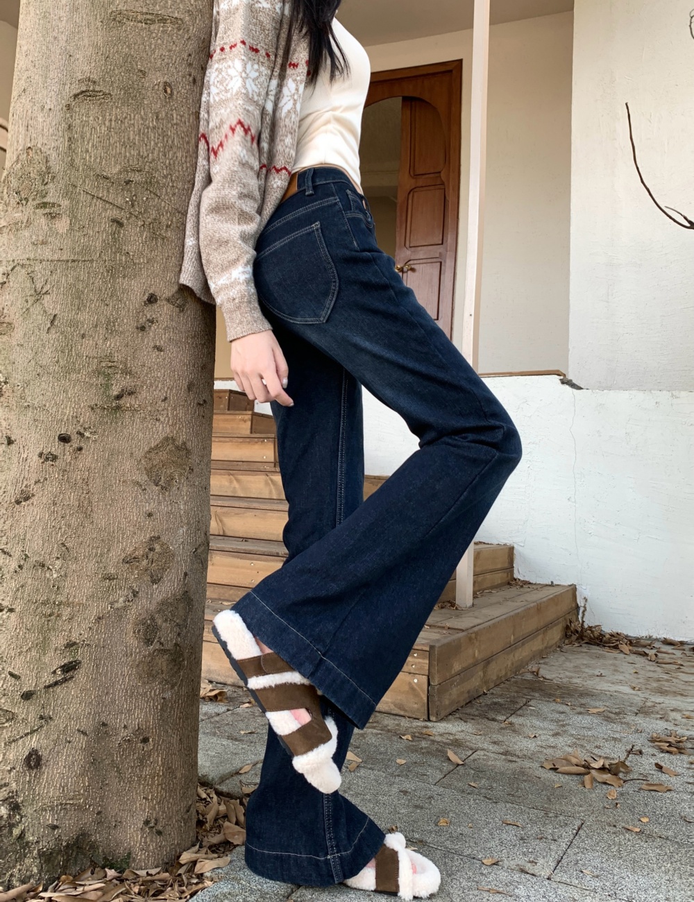 Retro speaker jeans high waist straight pants for women