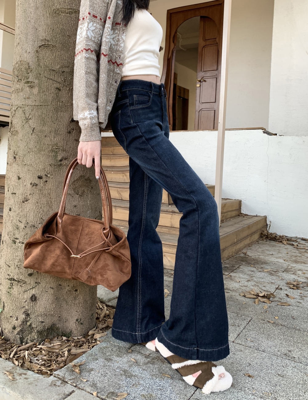 Retro speaker jeans high waist straight pants for women