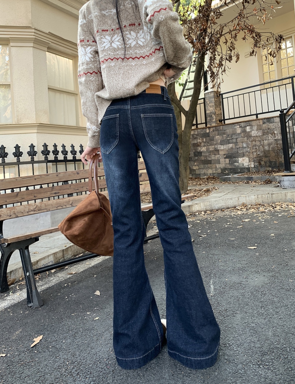 Retro speaker jeans high waist straight pants for women