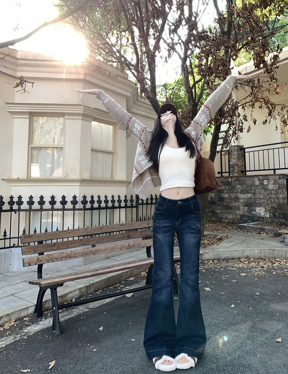 Retro speaker jeans high waist straight pants for women