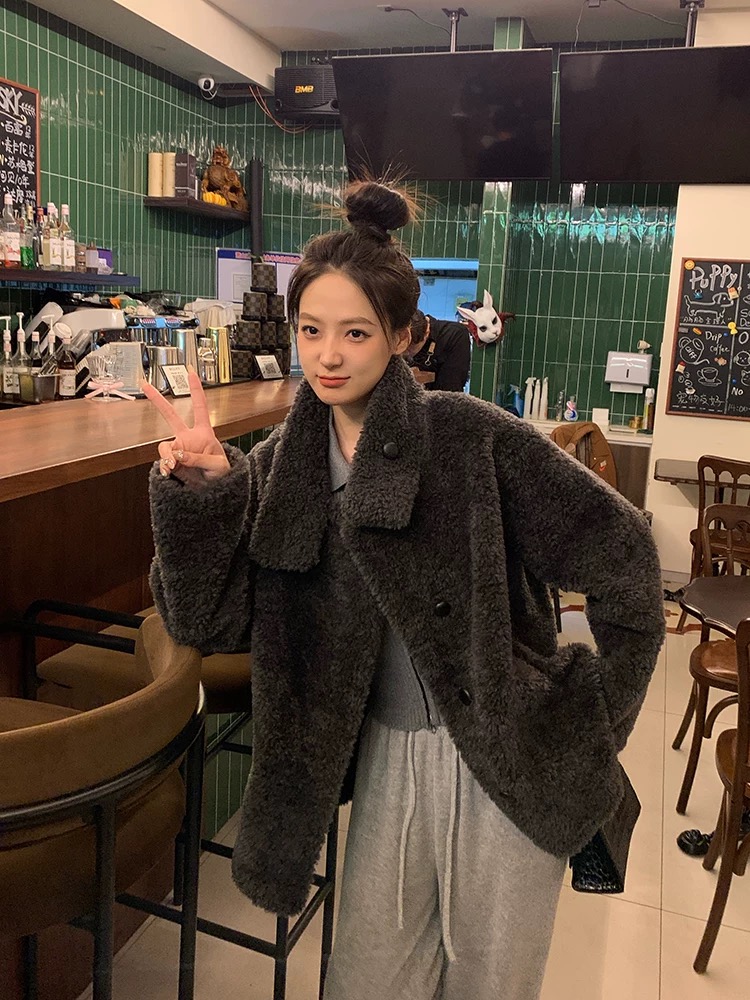 Thick winter fur coat lambs wool elmo coat for women