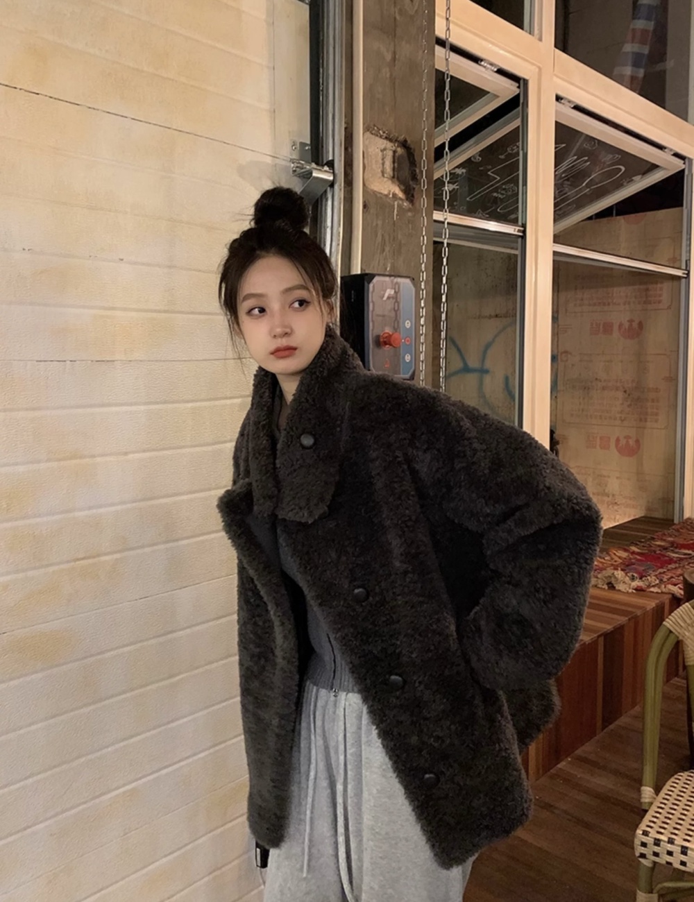 Thick winter fur coat lambs wool elmo coat for women