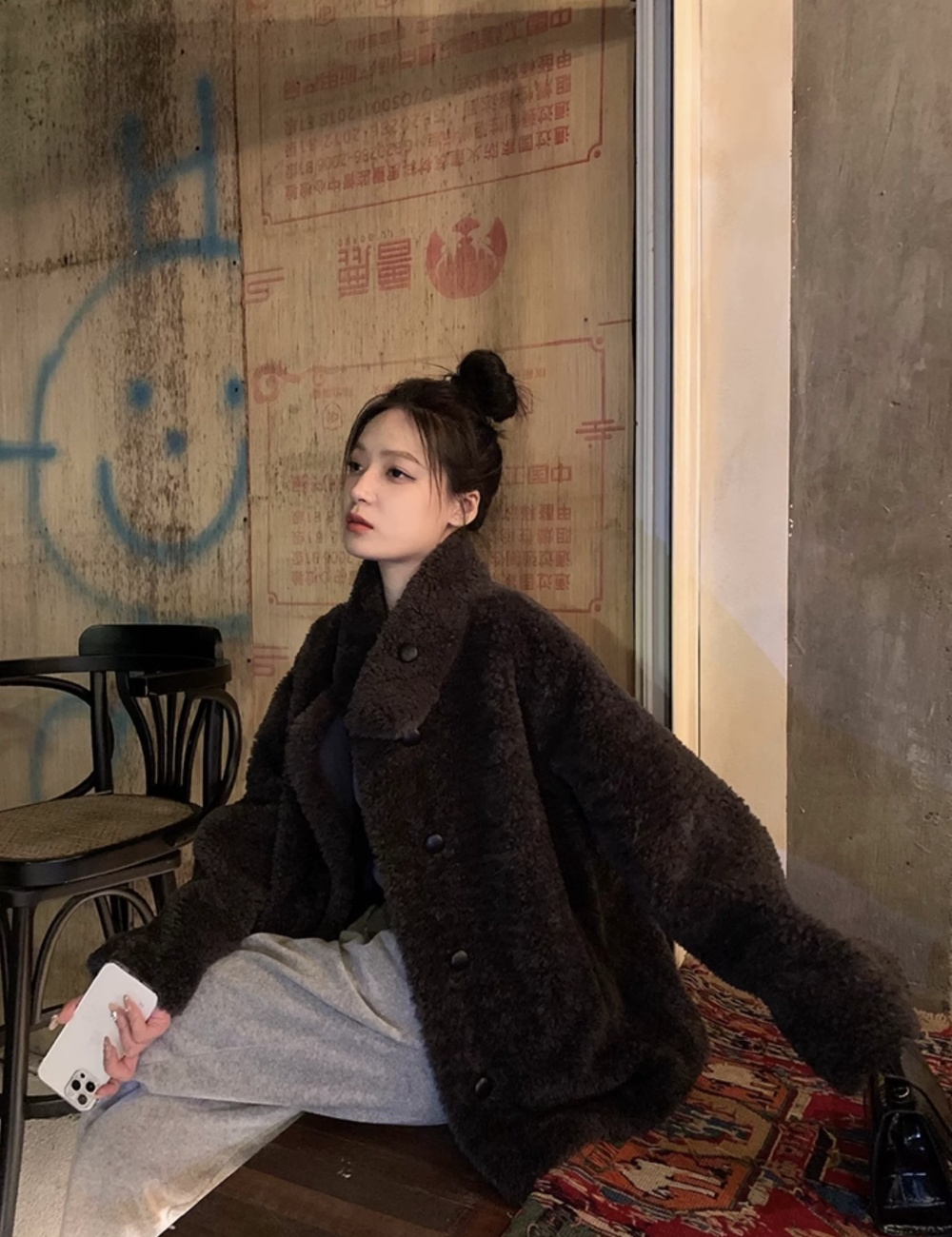 Thick winter fur coat lambs wool elmo coat for women