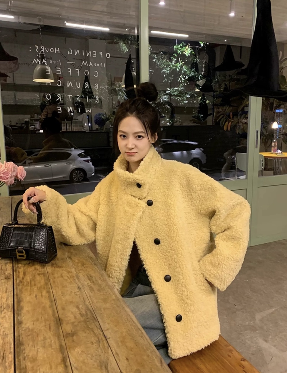 Thick winter fur coat lambs wool elmo coat for women