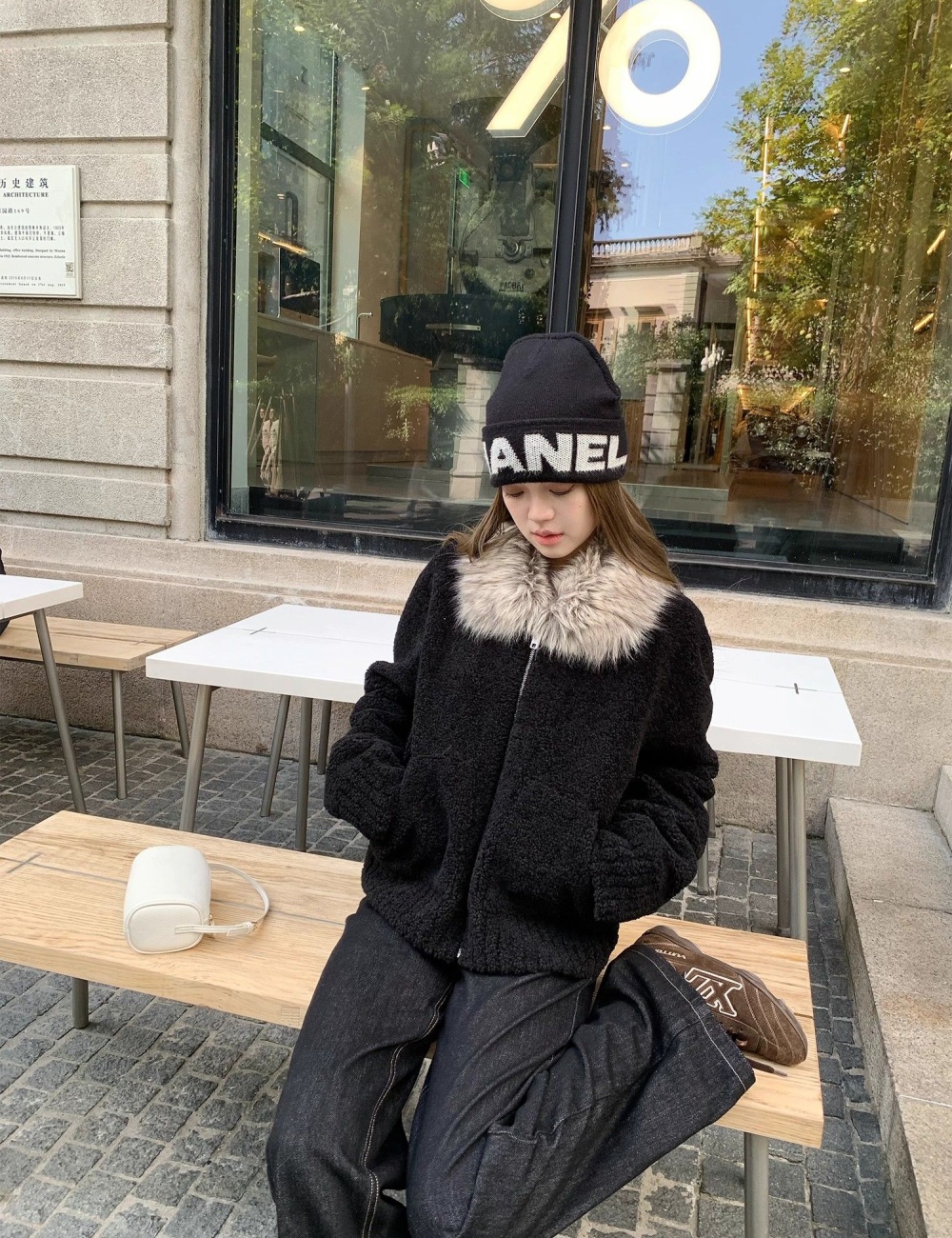 Lambs wool thick coat autumn and winter black fur coat