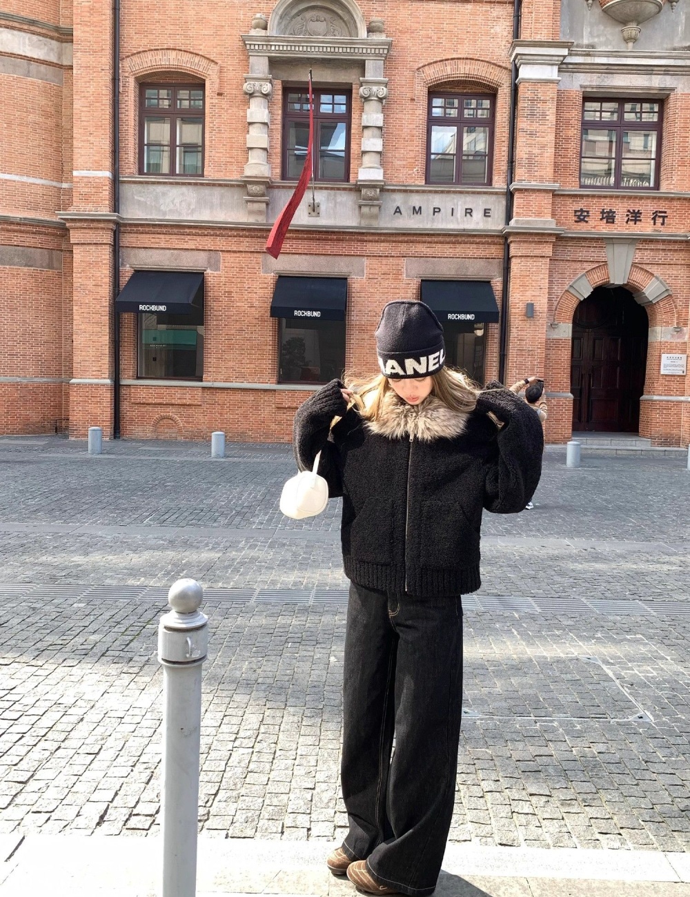 Lambs wool thick coat autumn and winter black fur coat