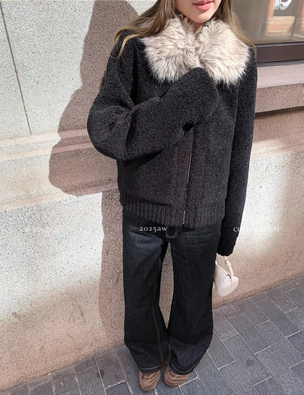 Lambs wool thick coat autumn and winter black fur coat