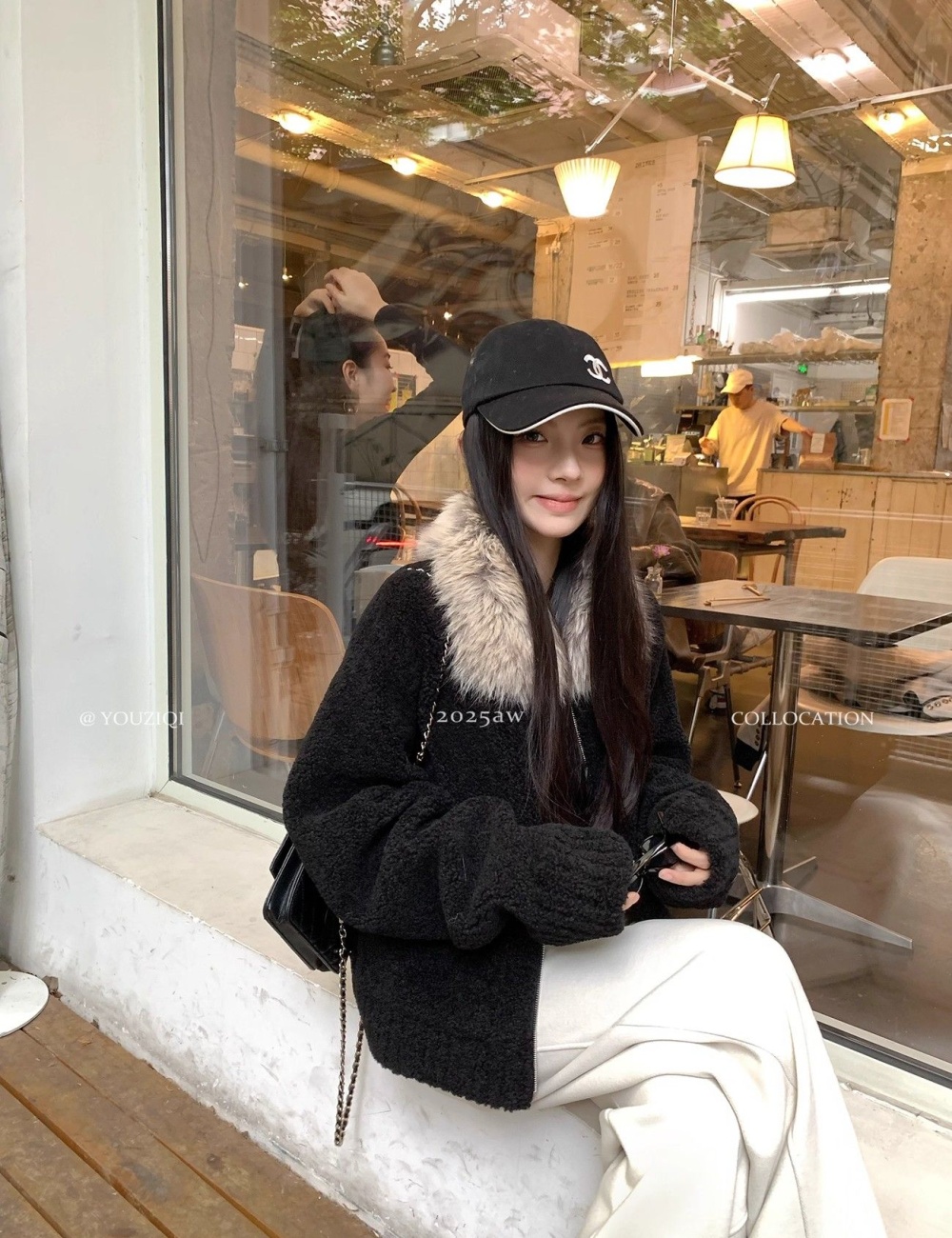 Lambs wool thick coat autumn and winter black fur coat