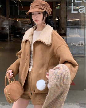 Velvet jacket lambs wool leather coat for women