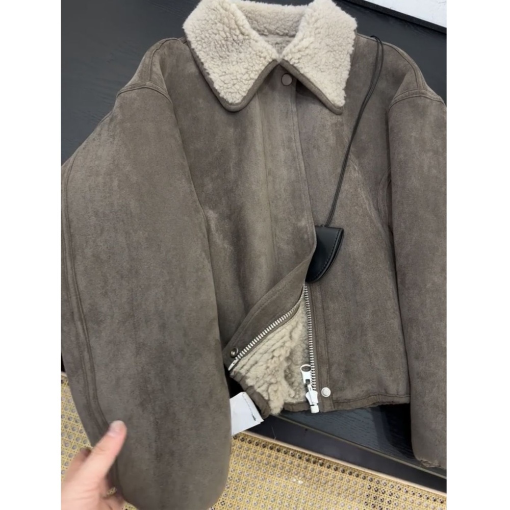 Velvet jacket lambs wool leather coat for women