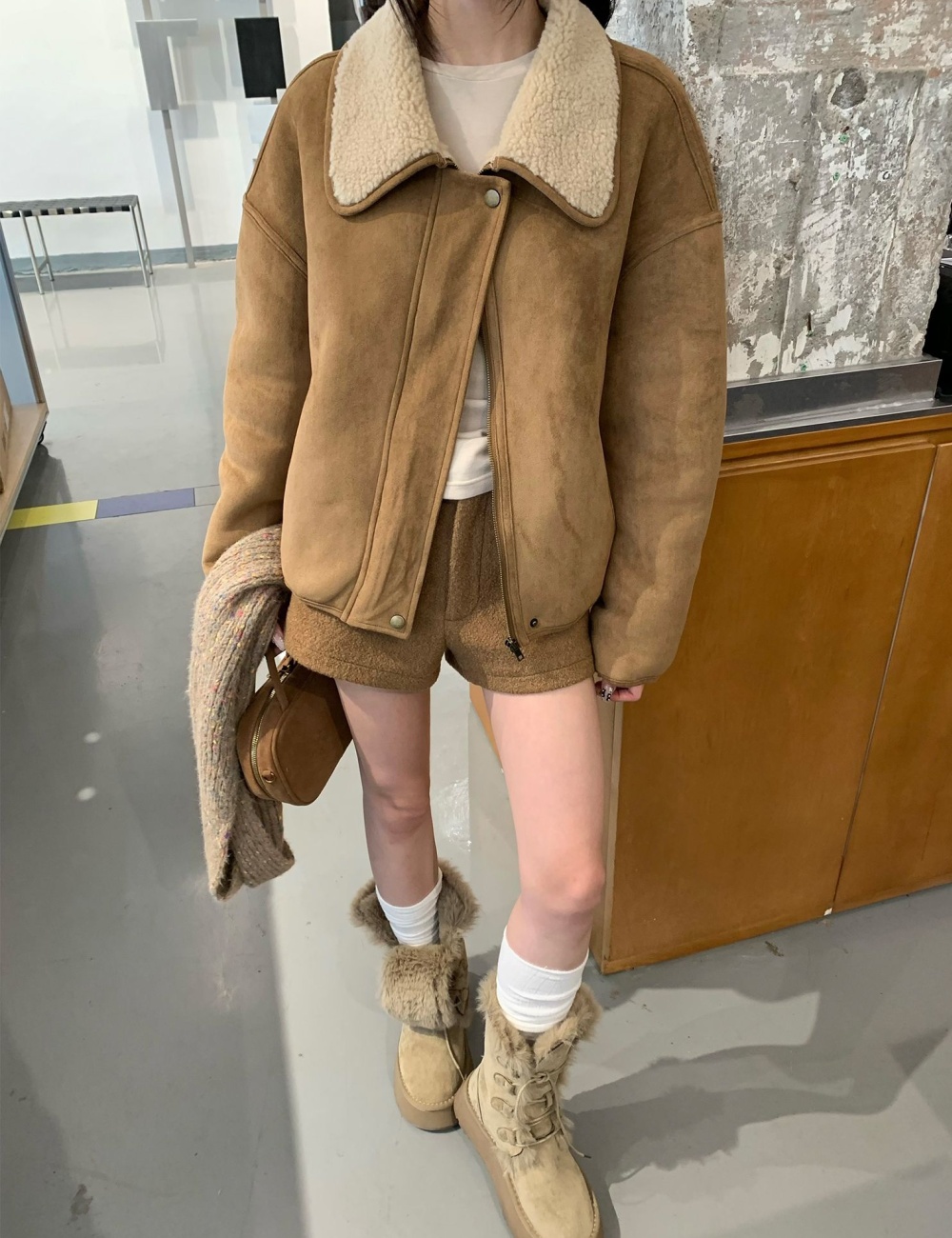 Velvet jacket lambs wool leather coat for women