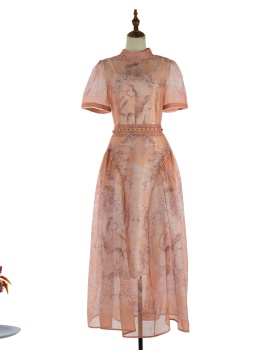 Pattern silk linen skirt mermaid vacation tops a set