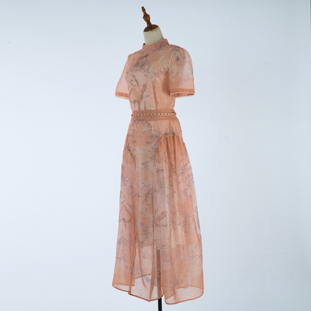 Pattern silk linen skirt mermaid vacation tops a set