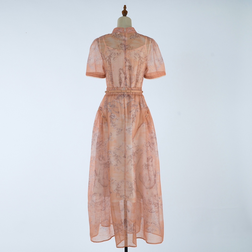 Pattern silk linen skirt mermaid vacation tops a set