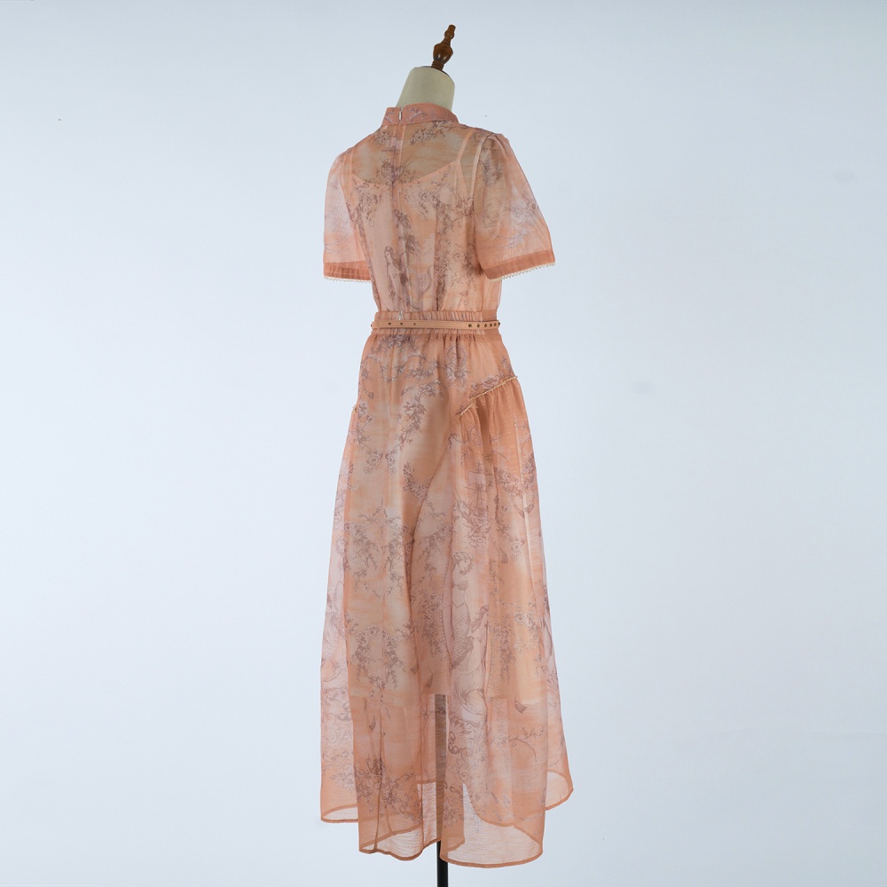 Pattern silk linen skirt mermaid vacation tops a set