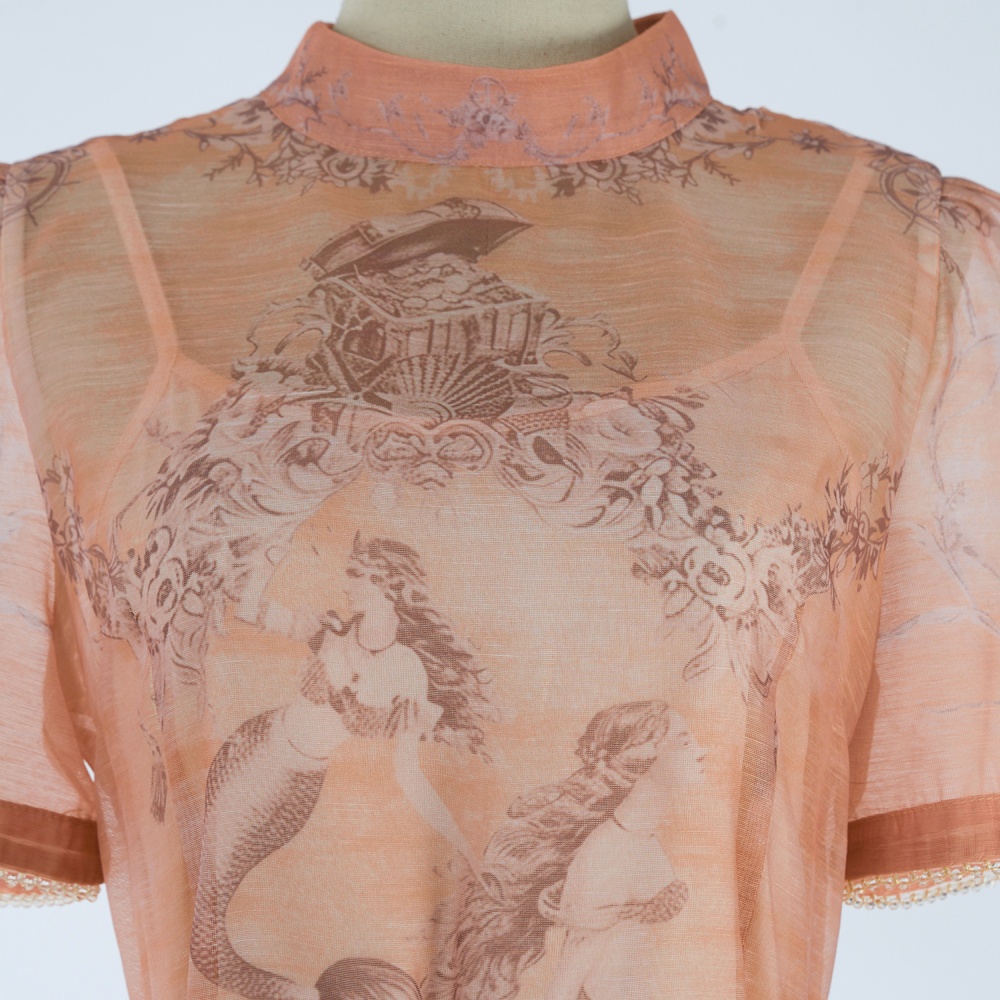 Pattern silk linen skirt mermaid vacation tops a set