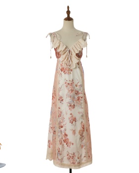 Sling vacation splice lace printing dress