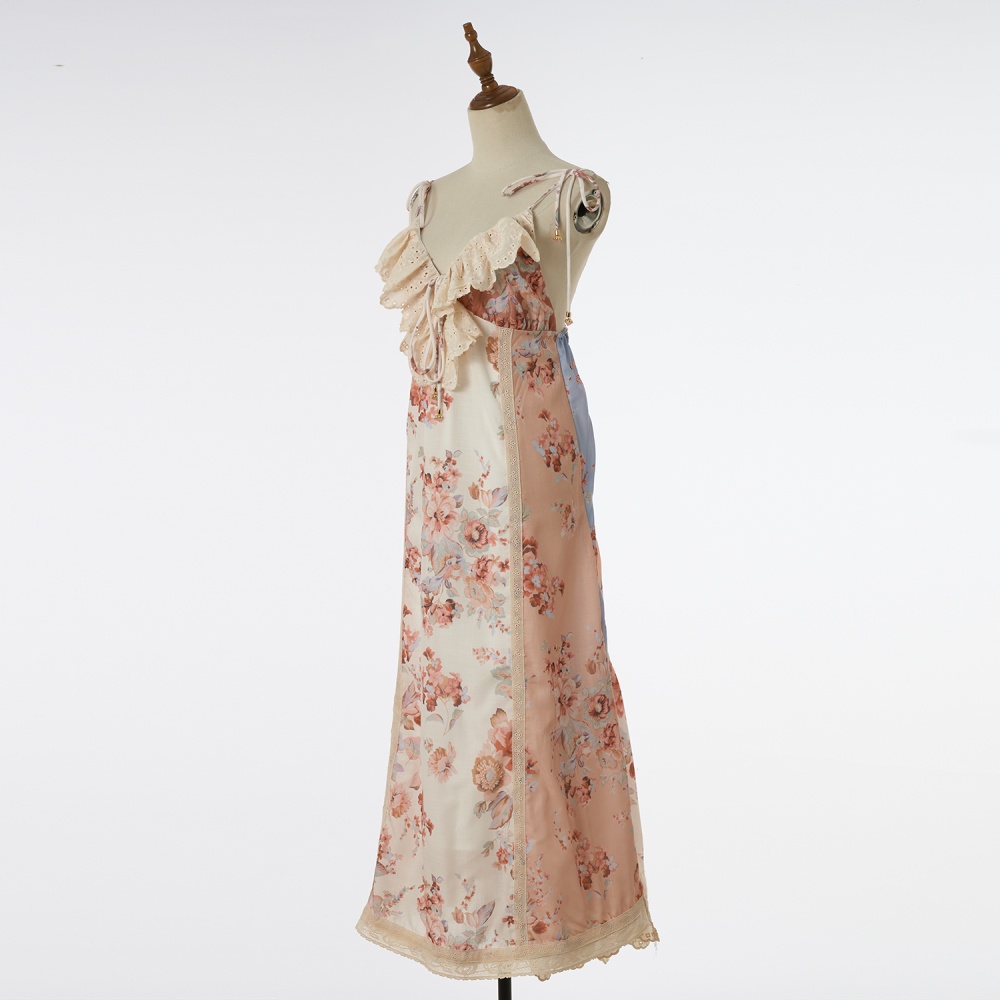 Sling vacation splice lace printing dress