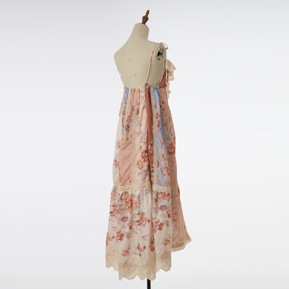Sling vacation splice lace printing dress