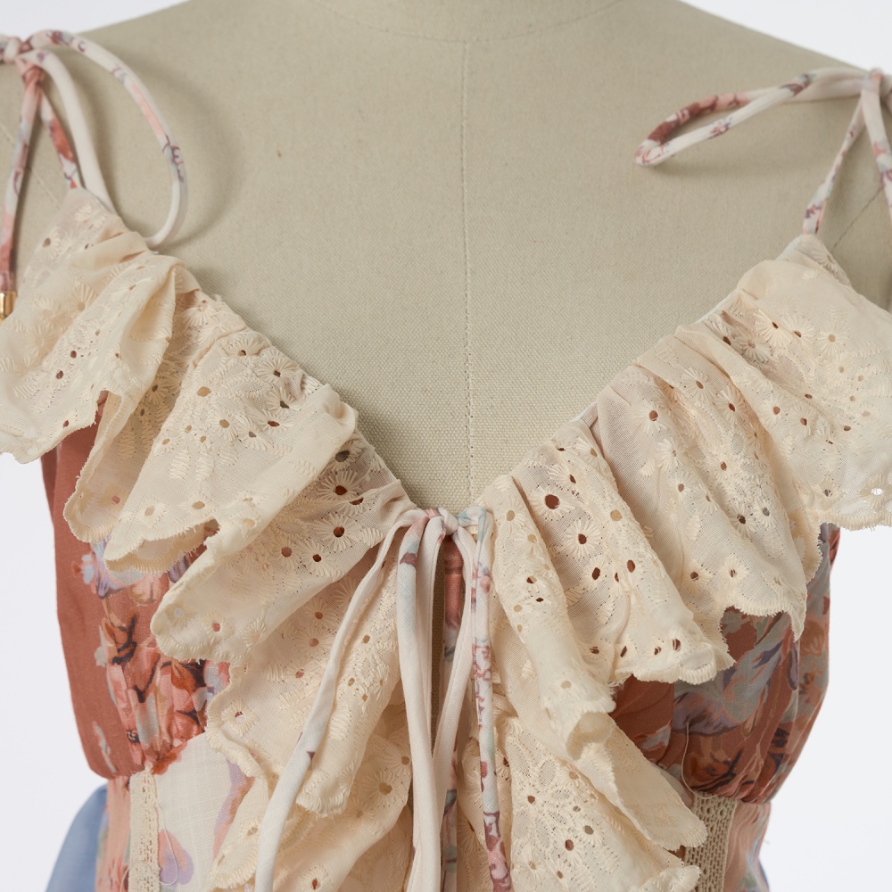 Sling vacation splice lace printing dress