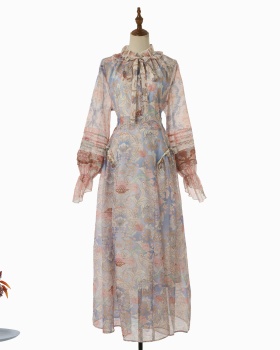 Lapel vacation long skirt long sleeve shirt a set