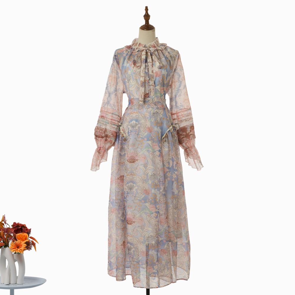 Lapel vacation long skirt long sleeve shirt a set