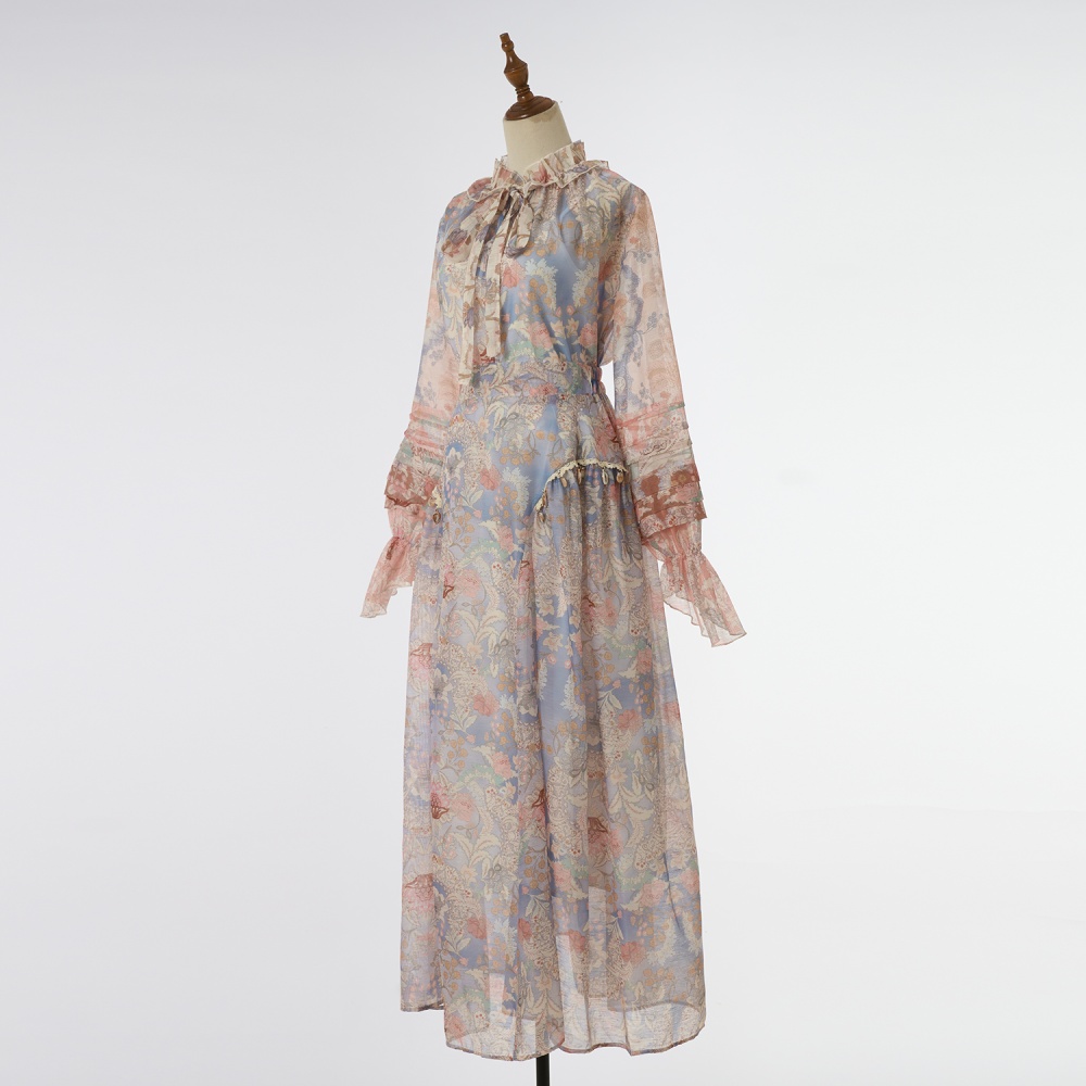 Lapel vacation long skirt long sleeve shirt a set