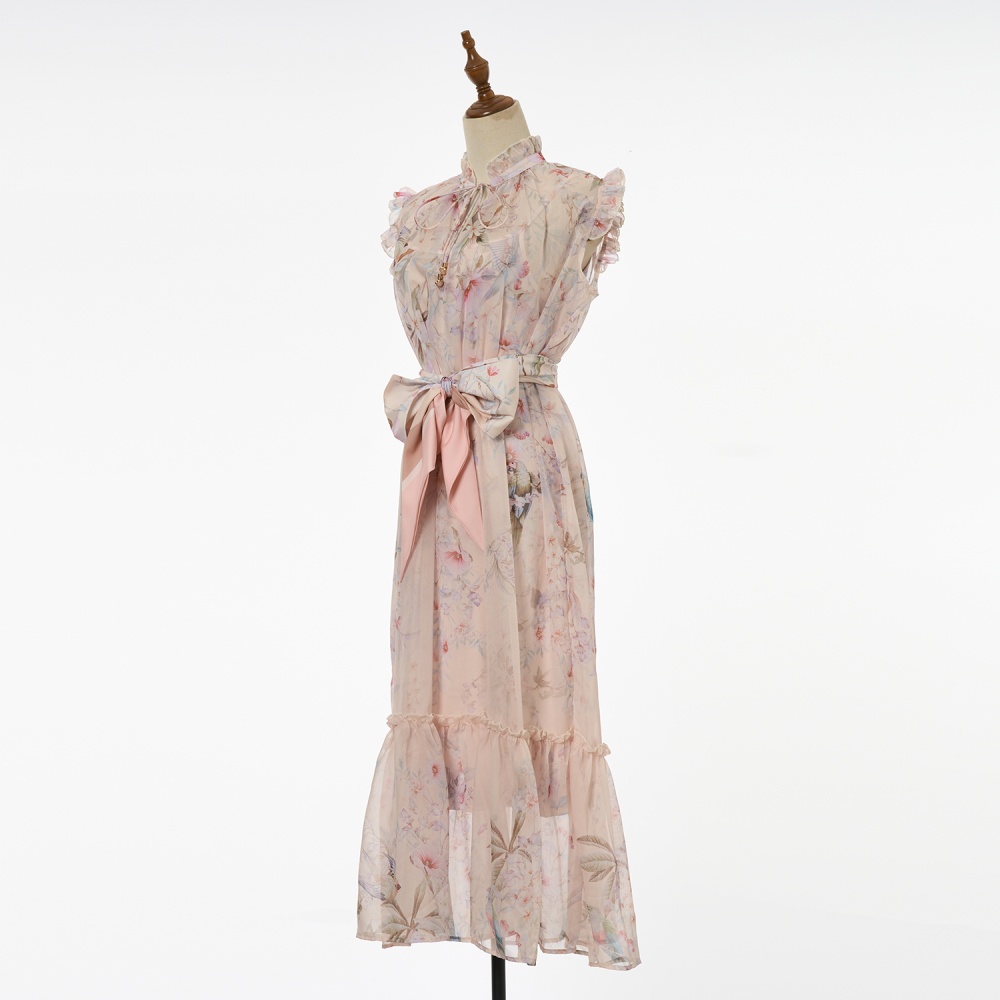 Lotus leaf edges decoration colors sleeveless dress