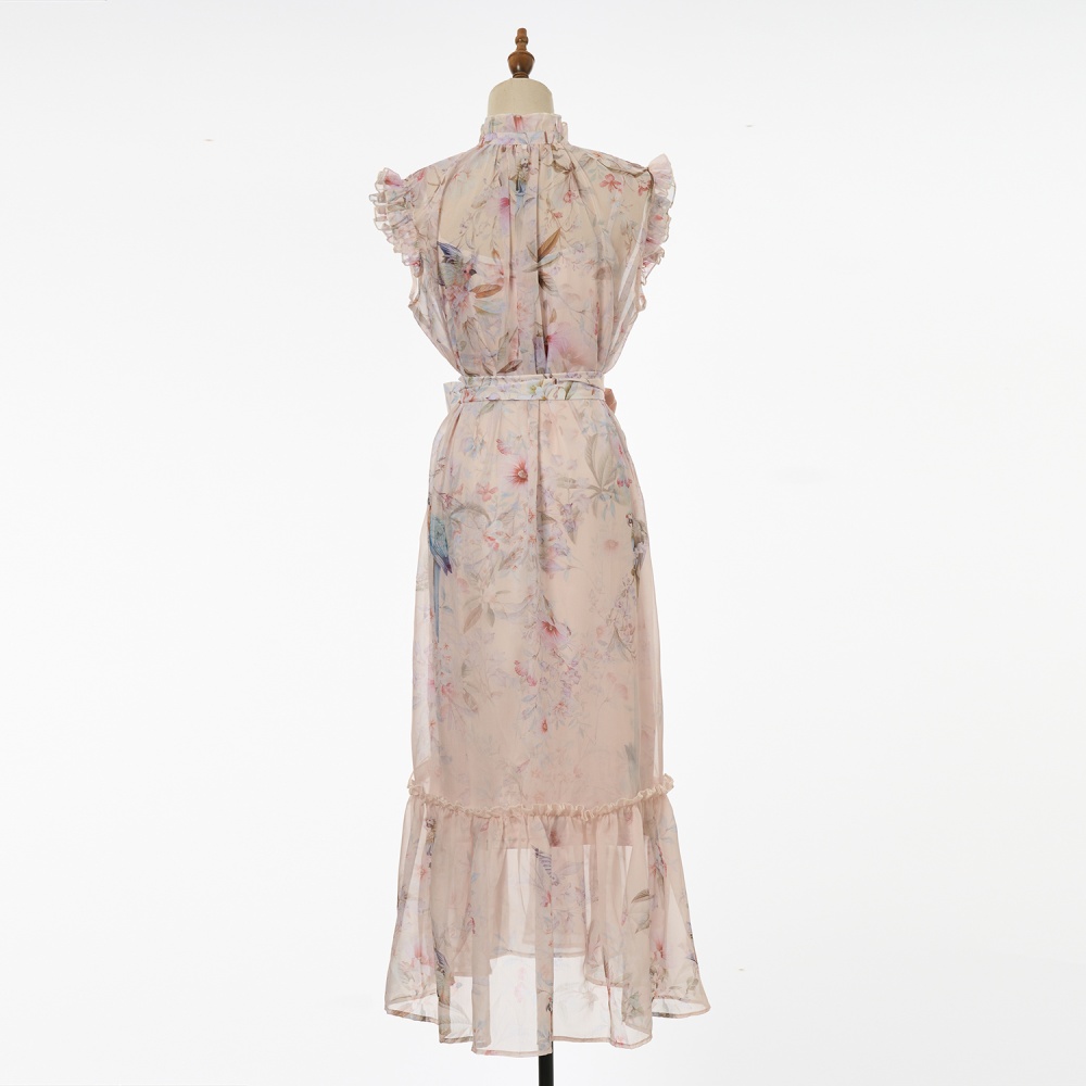 Lotus leaf edges decoration colors sleeveless dress