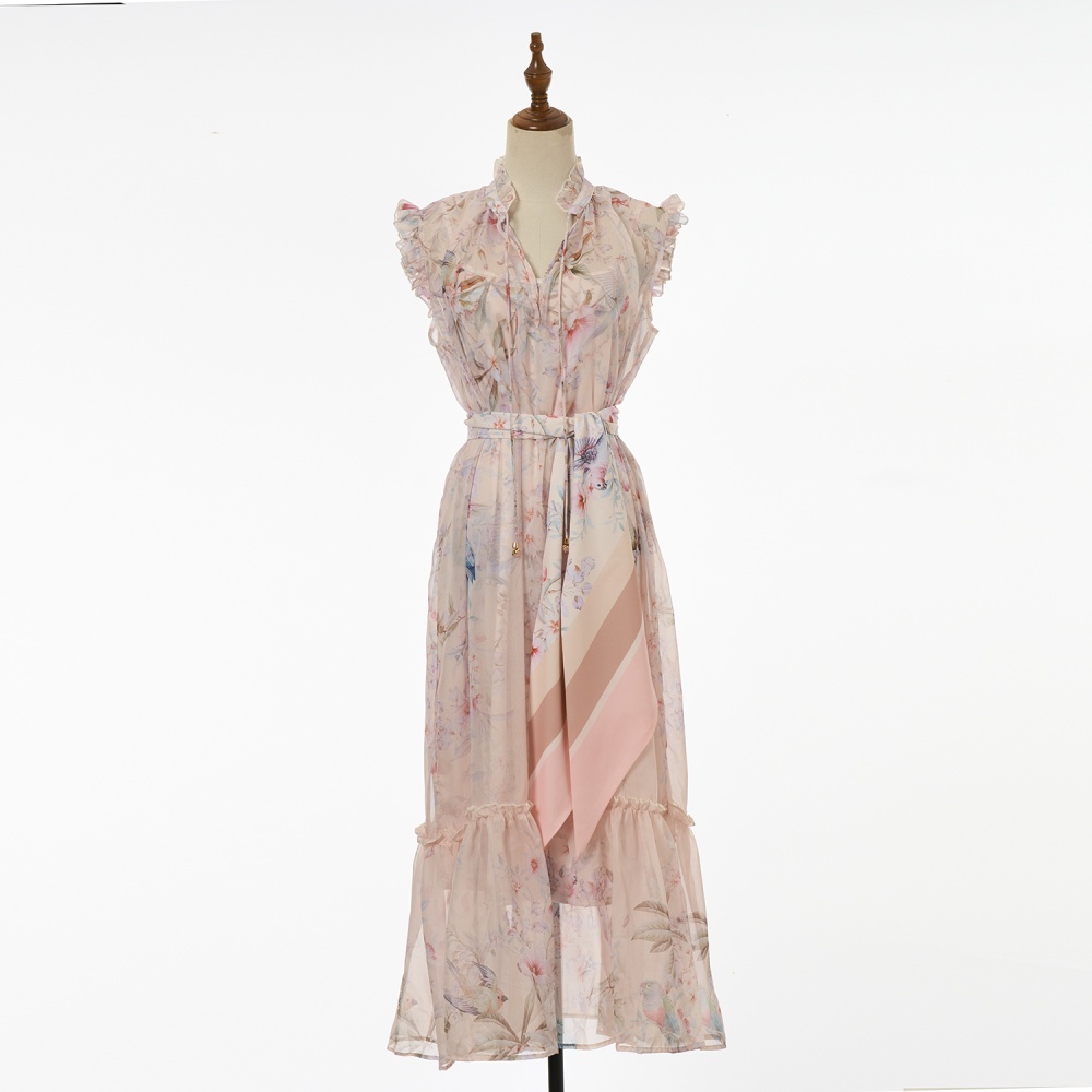 Lotus leaf edges decoration colors sleeveless dress