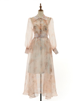 Real silk vacation shirt long sleeve slim skirt a set