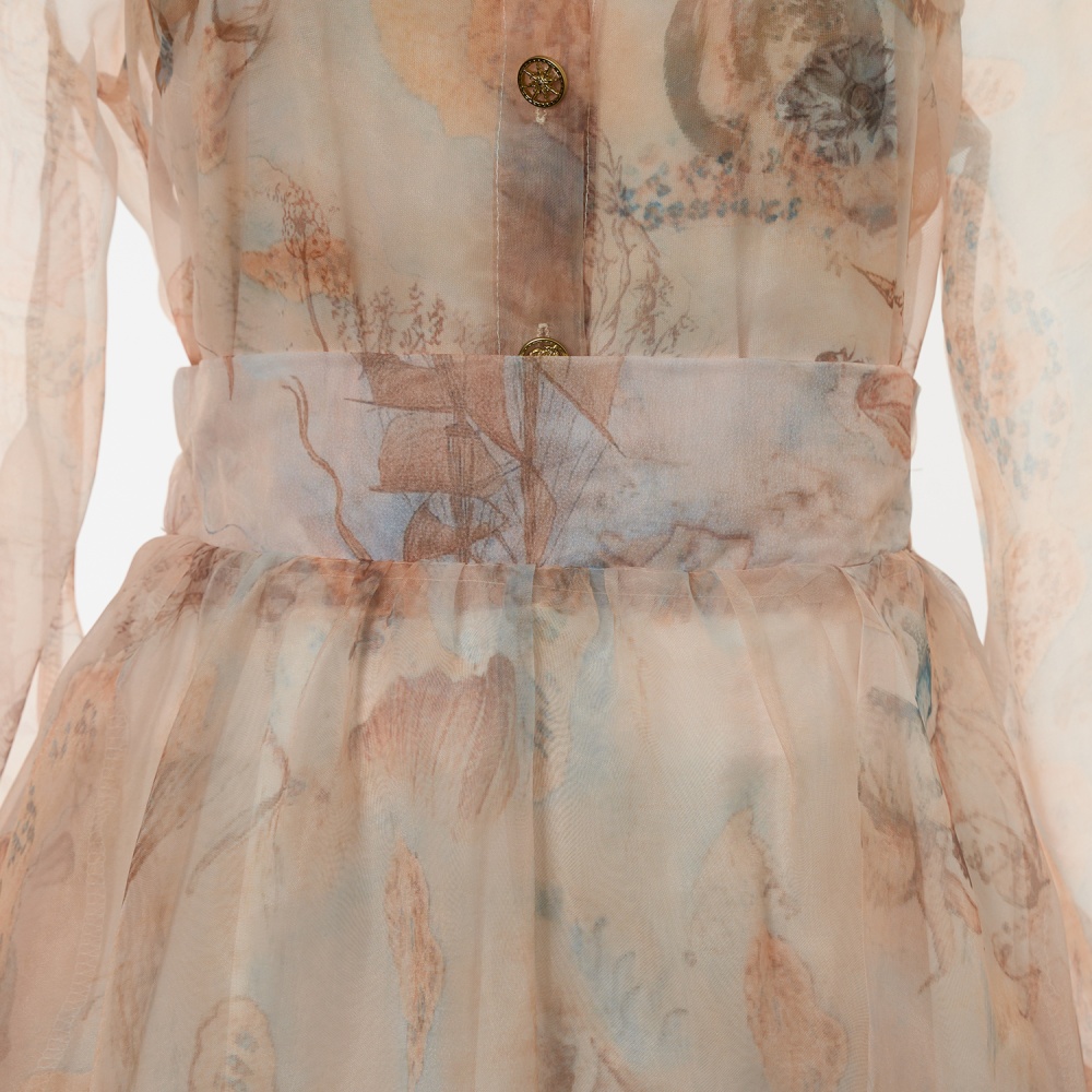 Real silk vacation shirt long sleeve slim skirt a set